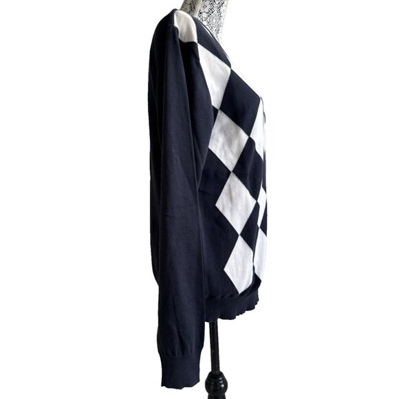 Ben Sherman Men's Argyle Sweater V neck sweater Size 3L Black/ White, golf - Picture 5 of 12